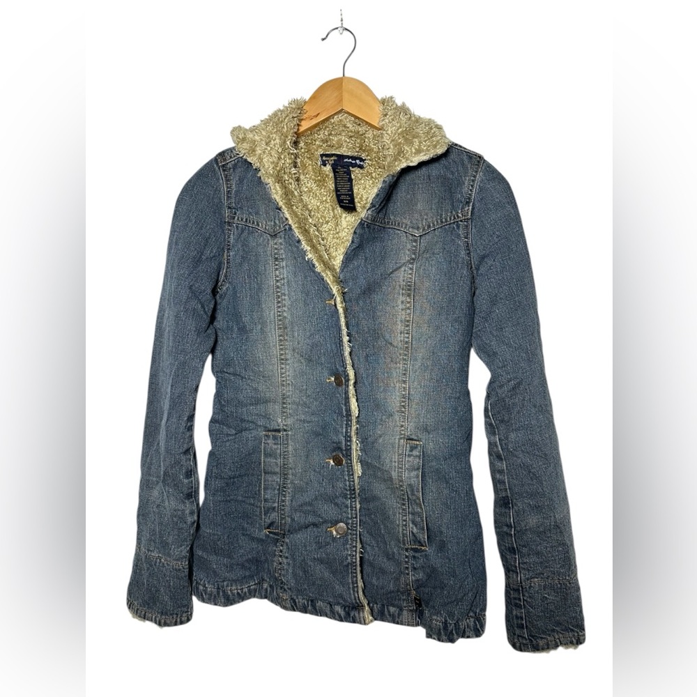 Vintage Y2K Abercrombie and Fitch Fleece Lined Denim Jacket Size XS Pockets